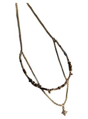 双层虎眼石项链美拉德饰品锁骨链