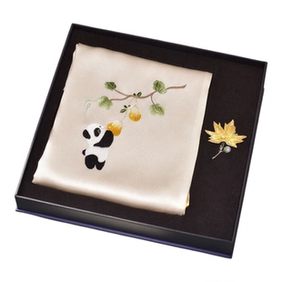 蜀绣真丝围巾手工刺绣胸针礼盒套装送妈妈闺蜜女朋友伴手礼情人节