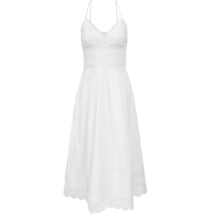 ONLY2025夏季新款浪漫蕾丝吊带收腰实用口袋中长裙小白裙连衣裙女