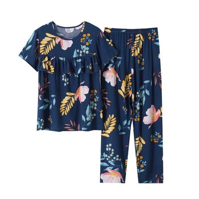 女士绵绸短袖长裤荷叶边防走光