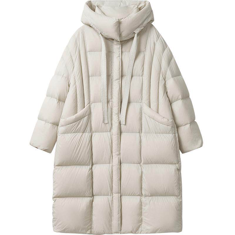播秋冬白鹅绒绗缝羽绒服女中长款保暖连帽外套BDR4RD4115