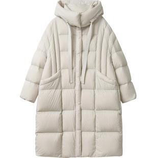 播商场同款白鹅绒连帽半高领羽绒服女24冬新中长款外套BDR4RD4115