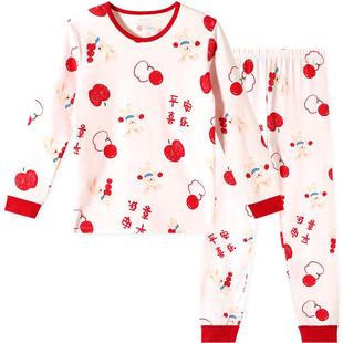 久岁伴儿童秋衣秋裤女童春秋新年红色保暖内衣套装中大童透气薄款