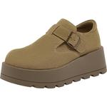 百思图2025冬季商场新款厚底增高驼色勃肯鞋休闲女单鞋F3109DM5