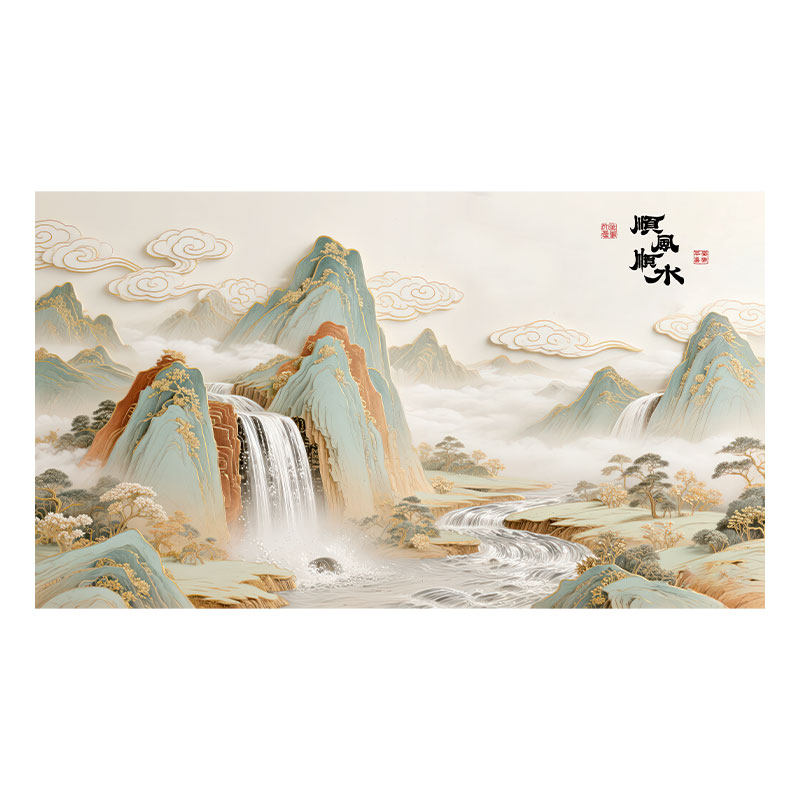 2025中式山水背景墙全国可上门贴