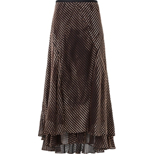 DVF 春夏女植绒提花欧亘纱前短后长设计鱼尾裙半身裙