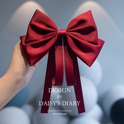儿童红色蝴蝶结发夹飘带头饰女童后脑勺夹子女孩新年发饰公主发卡