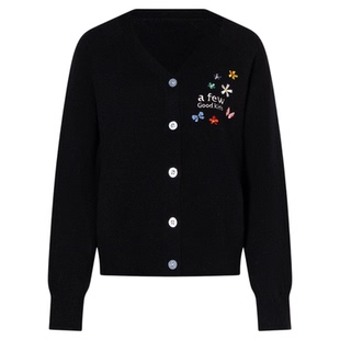 AFGK25FW蝴蝶刺绣简约V领开衫毛衣男女慵懒风情侣长袖针织衫上衣