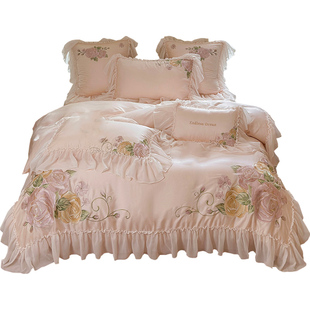 法式田园风100S天丝棉四件套被套床罩裸睡亲肤床单公主高级感床品
