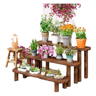 阳台防腐实木摆花架子落地式阶梯式户外靠墙多肉台阶花盆架置物架