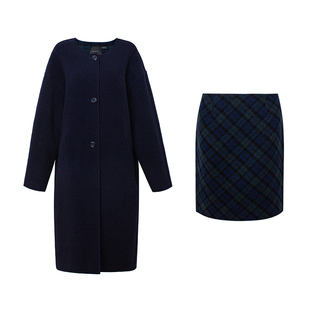 TOP家 节日氛围 法式复古知识分子格纹羊毛双面呢围巾大衣/半身裙