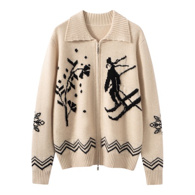 2025秋冬新款100%纯山羊绒女POLO领保暖加厚毛衣外套针织开衫宽松