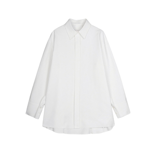 LESS秋季棉质衬衣女简约休闲宽松oversize长袖白色衬衫2N8211100