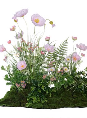 高级时尚仿真植物虞美人客厅家居装饰花艺ins风整体一体盆栽绿植