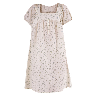 曼诺曼蒂克睡衣款夏季泡泡棉女短袖套装甜美风薄款印花睡裙家居服