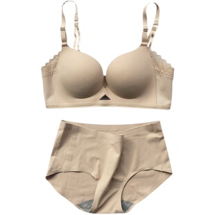 趣安芬文胸内衣女简约套装本命年无痕舒适上托光面薄款小胸聚拢