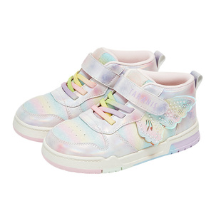 泰兰尼斯春秋款女童板鞋儿童运动鞋时尚软底防滑撞色高帮休闲鞋子