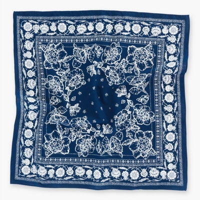 纯棉质印花藏蓝色小方巾丝巾围巾