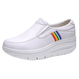 吉祥鸟超轻女鞋2026春夏真皮休闲百搭摇摇鞋一脚蹬厚底小白鞋0701