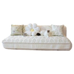 奶油风重工刺绣纯棉沙发垫四季通用防滑客厅套罩轻奢高级感盖罩巾