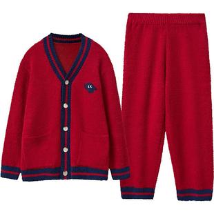 红豆情侣红色珊瑚绒睡衣女结婚半边绒本命年抗静电男士家居服套装