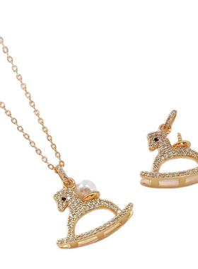 保色配件14K包金镶嵌锆石旋转木马吊坠空托针可粘珍珠挂件DIY配饰