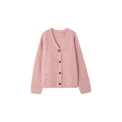 时然大码粉色V领针织衫