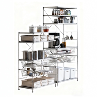 不锈钢置物架落地客厅多层收纳架子厨房阳台储物书柜小货架展示