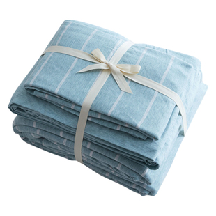 无印良品裸睡针织天竺棉三四件套全棉简约纯棉条纹单被套床单床笠