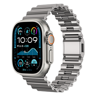 适用苹果Ultra2手表带s11新款金属s10男iwatch不锈钢便捷磁吸扣表带夏applewatchS9智能运动腕带防刮耐磨潮流
