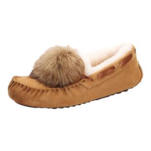 AΖUGGОNE2025新款女冬加绒皮毛一体豆豆鞋毛球厚底外穿秀气棉鞋