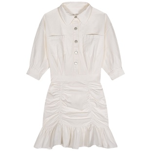 落落狷介衬衫裙白色裙子夏季2025年新款衬衫式连衣裙女荷叶边下摆