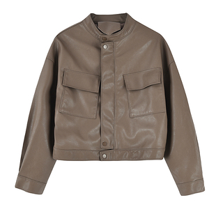 咖色皮衣外套女2025新款韩版宽松休闲短款皮衣机车服加绒PU皮夹克