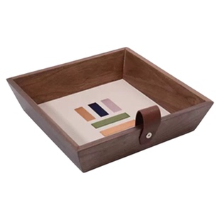 SilentWind寂风实木皮革把手托盘收纳盒桌面收纳盒玄关装饰品摆件