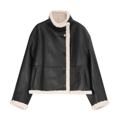 简白秋冬女士机车短外套银泰精品