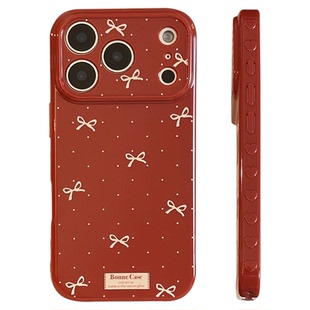 Vintage red polka dot bowknot soft case适用iphone11 12 13 14 15 16 17 pro max