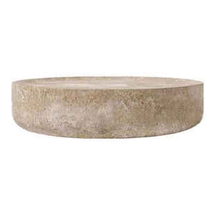 侘寂风圆形洞石茶几现代客厅家用咖啡桌简约设计师创意大理石矮几