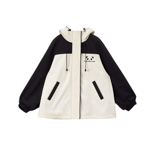 咸鱼衣橱 软壳三防可爱熊猫冲锋衣女秋冬甜美小个子夹克防风外套