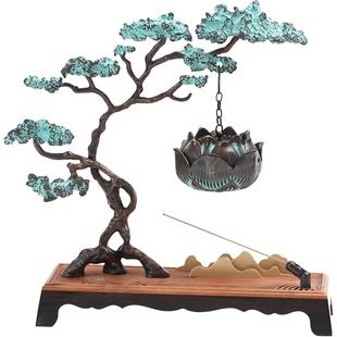 新中式迎客松倒流香炉创意摆件沉香檀香熏香炉线香插香薰炉子礼物