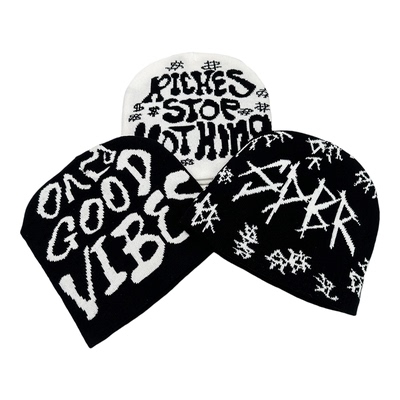 秋冬暗黑风骨骼字母提花针织帽