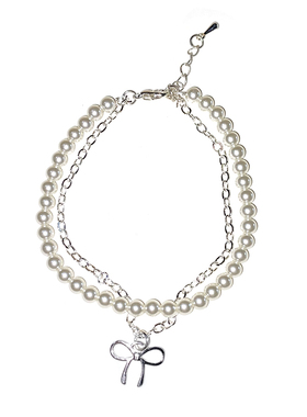 双层蝴蝶结珍珠叠戴手串女精致小众气质轻奢百搭手链配饰2025新款