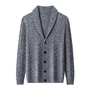 上海春竹特厚羊绒开衫男100%纯羊绒秋冬新款时尚青果翻领毛衣外套