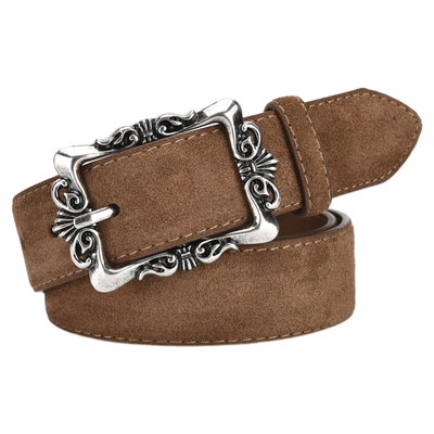 绒面皮带女真皮复古棕色宽腰带男