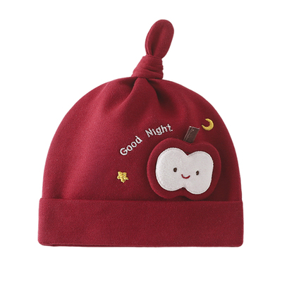 新生婴儿帽子0到3个月男女宝宝胎帽口水巾小月龄保暖纯棉红色帽子