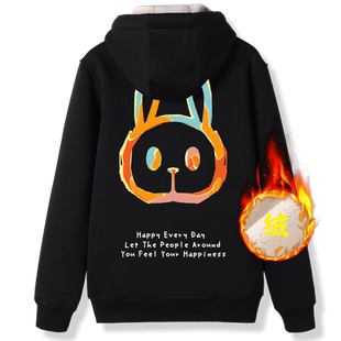 KERWATS兔子本命年卡通印花仿羊羔毛绒加厚外套冬季新款连帽上衣