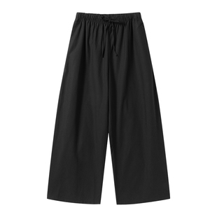 白口阳【暂停键】夏季空调薄款亚麻抽绳裤子