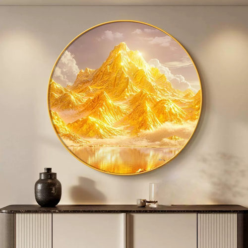 背有靠山圆形入户玄关装饰画简约现代客厅餐厅装饰画有山无水挂画