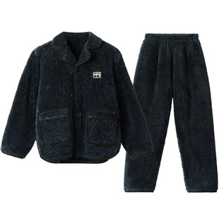 红豆儿童珊瑚绒睡衣秋冬季加厚家居服男女童保暖套装可外穿抗静电