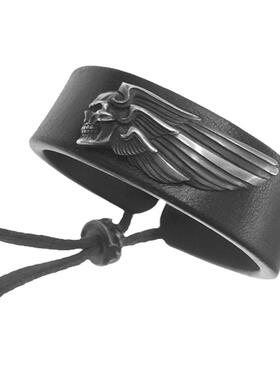 渡鸦专属美式复古银骷髅枥木手环