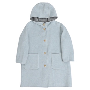 2025新韩版女童双面羊绒大衣两面穿中长款连帽呢子羊毛中大童外套